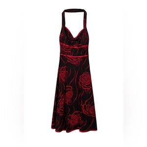 VINTAGE Elegant Black and Red Halter Dress
